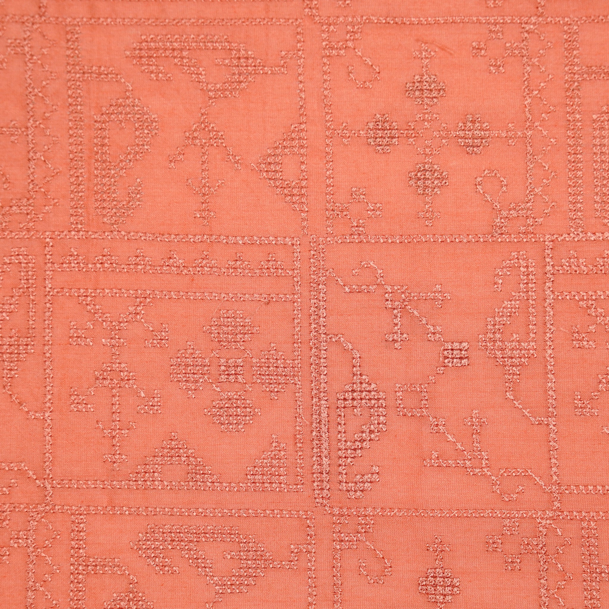 Seda Peach Chanderi Embroidered Fabric in Jaal Pattern - Image 3