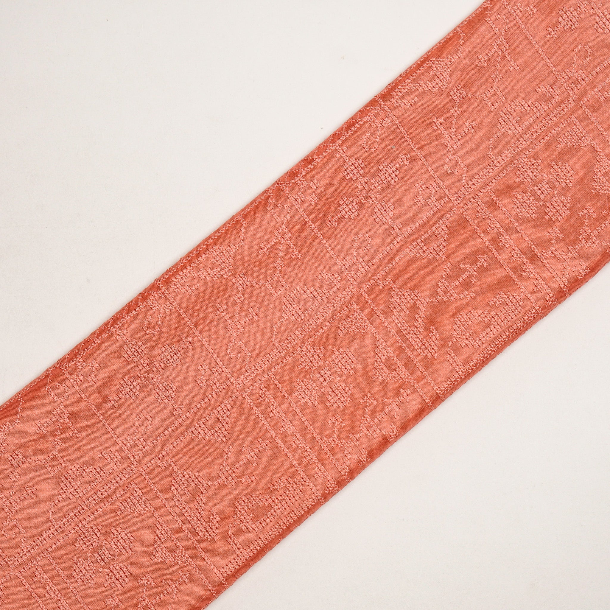 Seda Peach Chanderi Embroidered Fabric in Jaal Pattern - Image 4