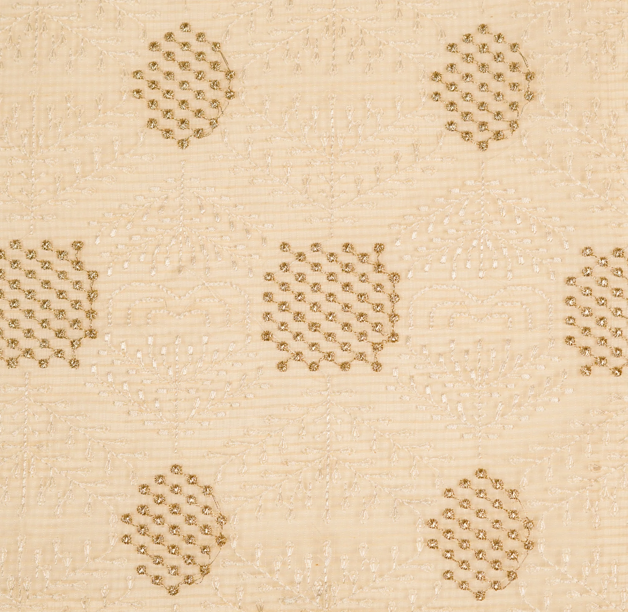Sehrish Beige Semi Munga Kota Embroidered Fabric in Buta Pattern - Image 3