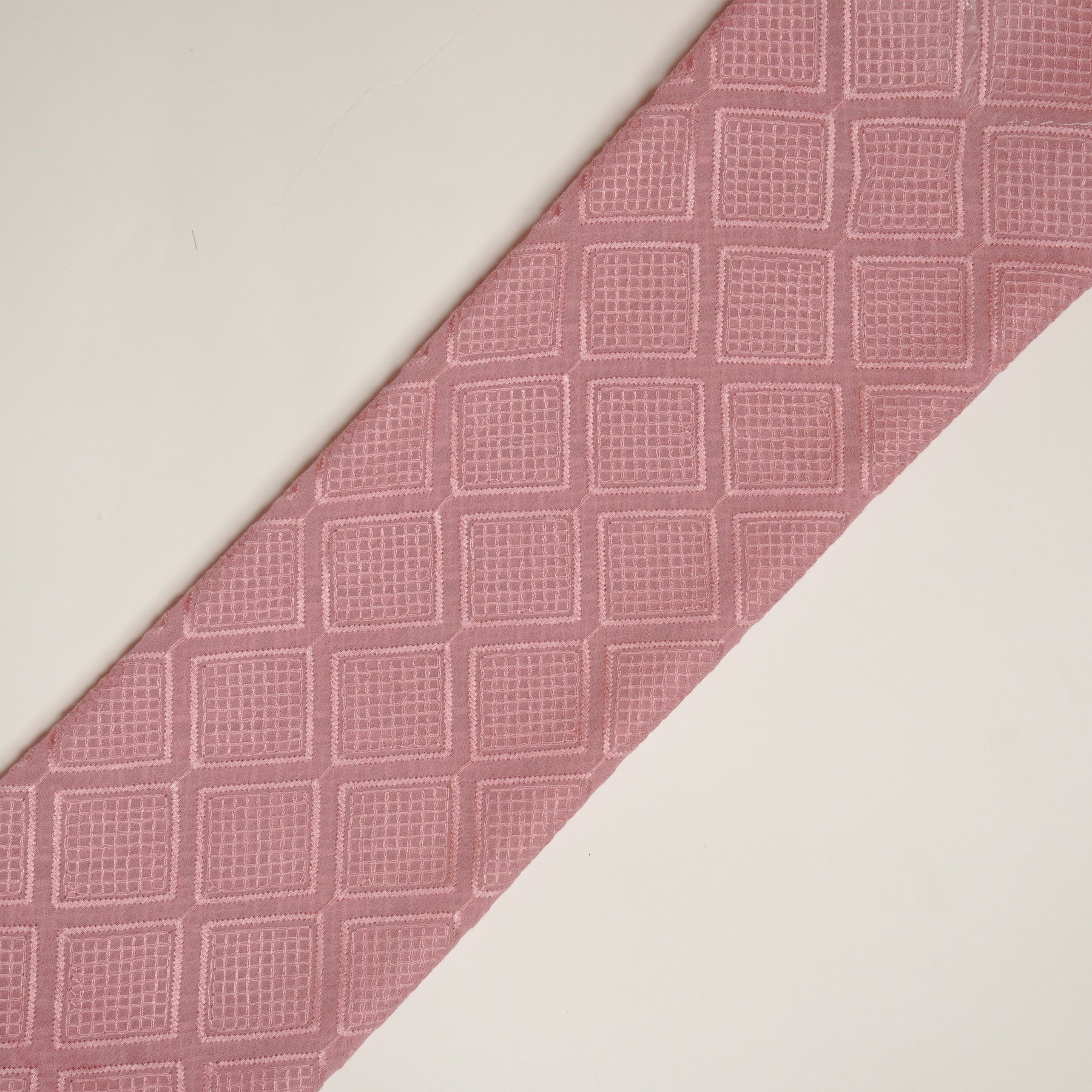 Shaheen Deep Pink Viscose Georgette Embroidered Fabric in Geometric Jaal Pattern - Image 4