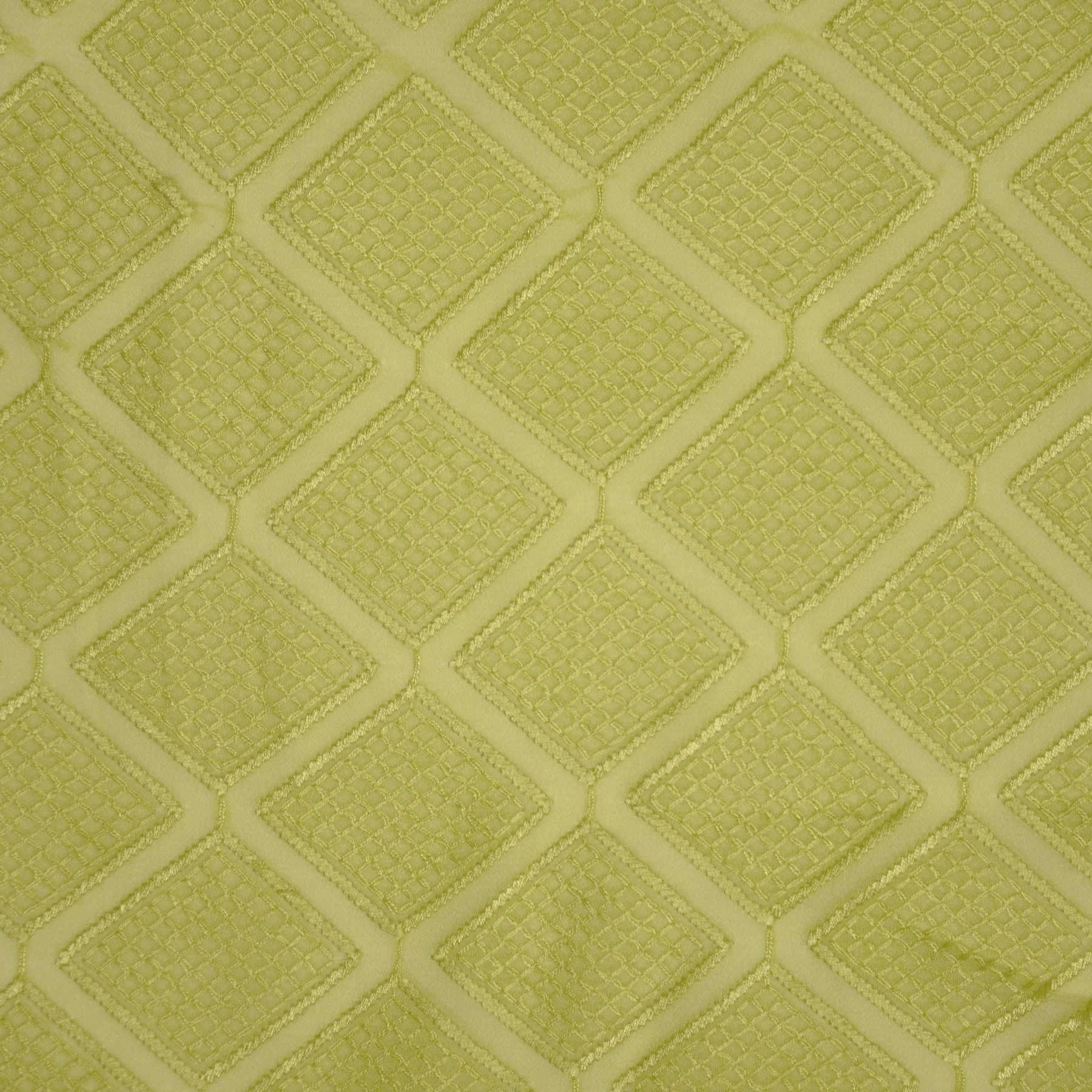 Shaheen Lime Green Viscose Georgette Embroidered Fabric in Geometric Jaal Pattern - Image 3