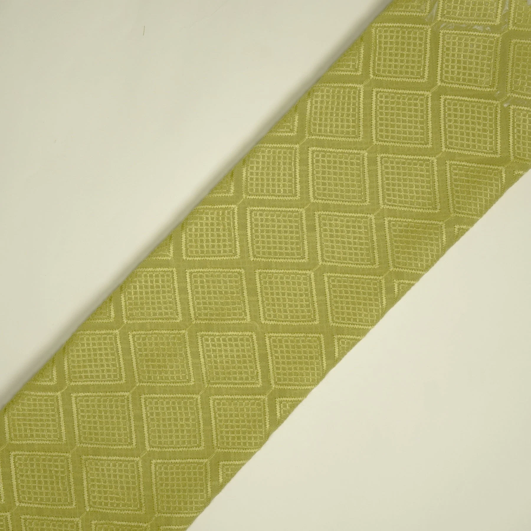 Shaheen Lime Green Viscose Georgette Embroidered Fabric in Geometric Jaal Pattern - Image 4