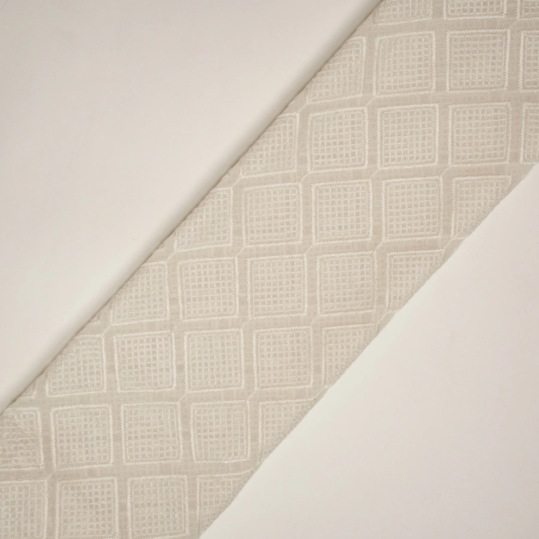 Shaheen White Viscose Georgette Embroidered Fabric in Geometric Jaal Pattern - Image 4