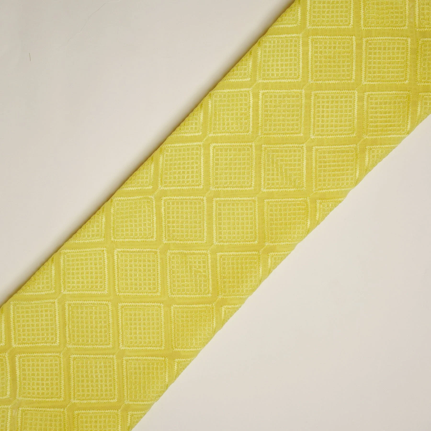 Shaheen Yellow Viscose Georgette Embroidered Fabric in Geometric Jaal Pattern - Image 4