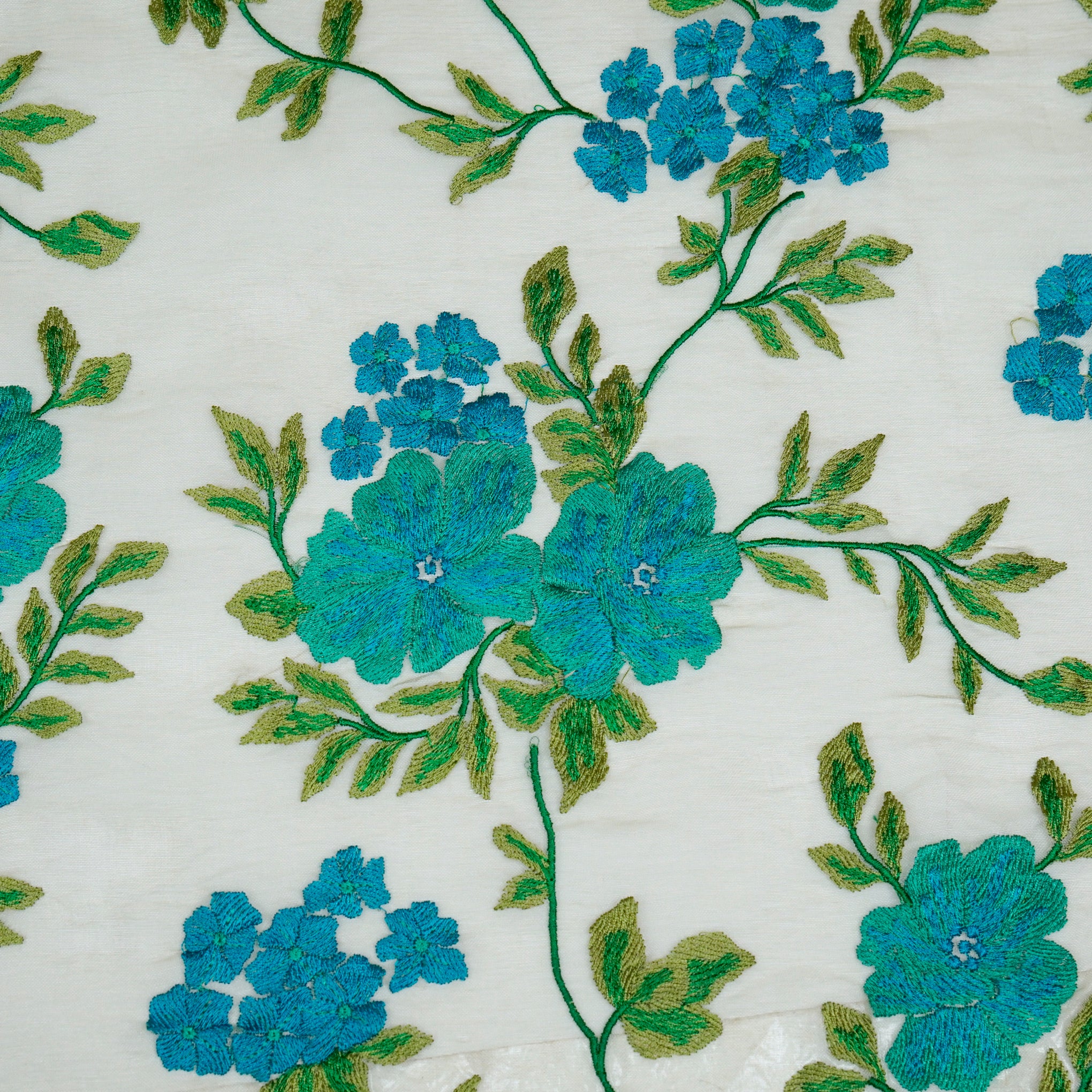 Shamima Sea Green Silk Organza Embroidered Fabric in Jaal Pattern - Image 3