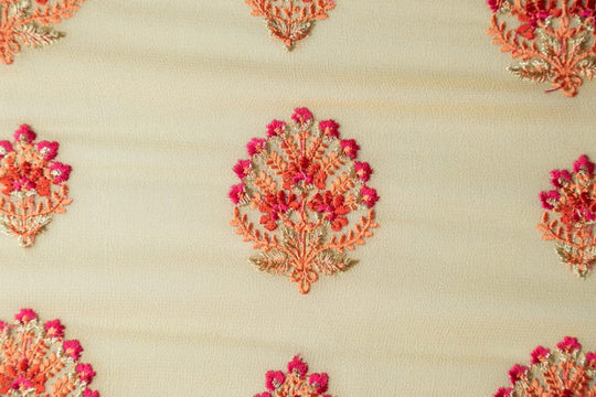 Shamsha Beige Viscose Georgette Embroidered Fabric in Buta Pattern - Image 3