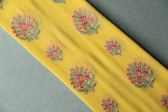 Shamsha Gold Viscose Georgette Embroidered Fabric in Buta Pattern - Image 4