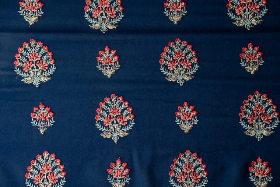 Shamsha Navy Blue Viscose Georgette Embroidered Fabric in Buta Pattern - Image 3