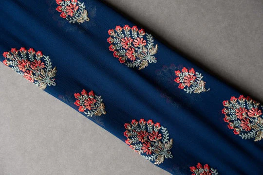 Shamsha Navy Blue Viscose Georgette Embroidered Fabric in Buta Pattern - Image 4