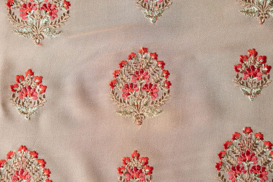 Shamsha Peach Viscose Georgette Embroidered Fabric in Buta Pattern - Image 3