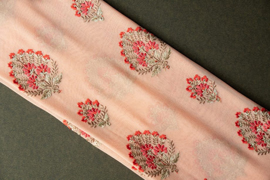 Shamsha Peach Viscose Georgette Embroidered Fabric in Buta Pattern - Image 4