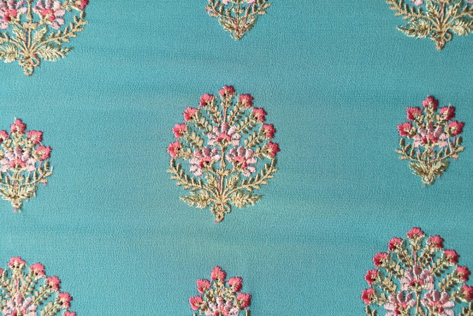 Shamsha Turquoise Viscose Georgette Embroidered Fabric in Buta Pattern - Image 3