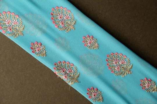 Shamsha Turquoise Viscose Georgette Embroidered Fabric in Buta Pattern - Image 4