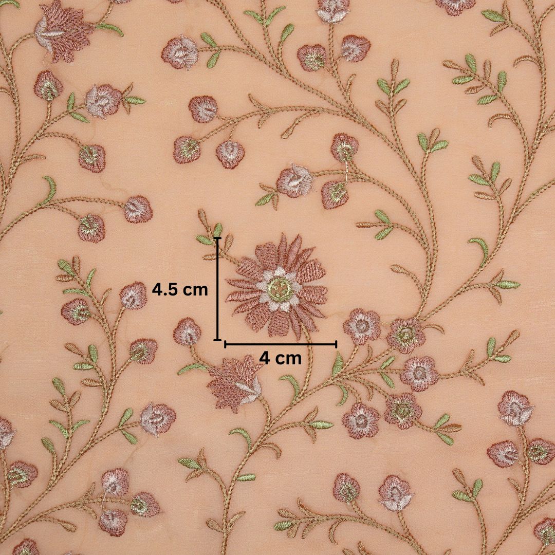 Shazia Light Peach Viscose Georgette Embroidered Fabric in Jaal Pattern - Image 3