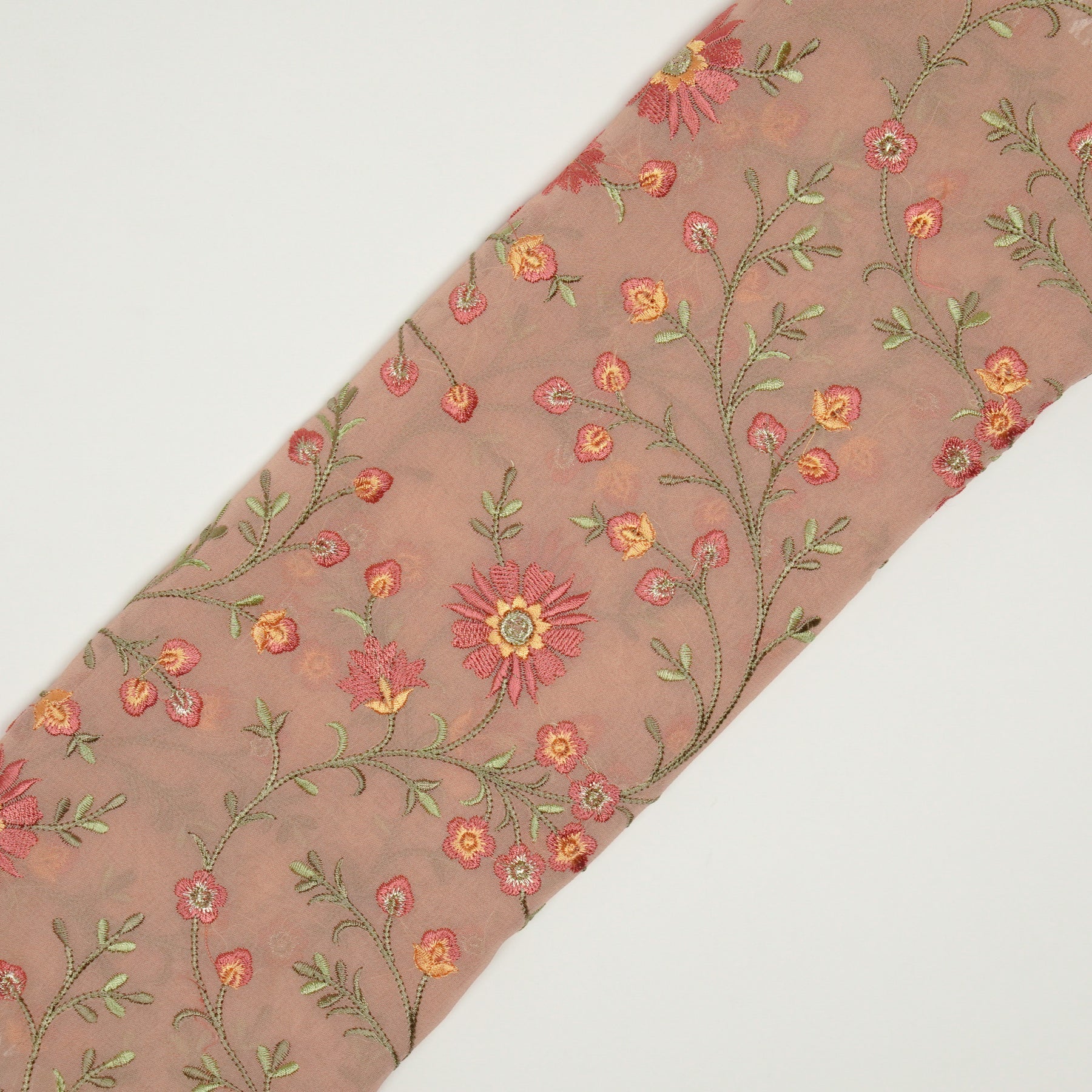 Shazia Light Peach Viscose Georgette Embroidered Fabric in Jaal Pattern - Image 4