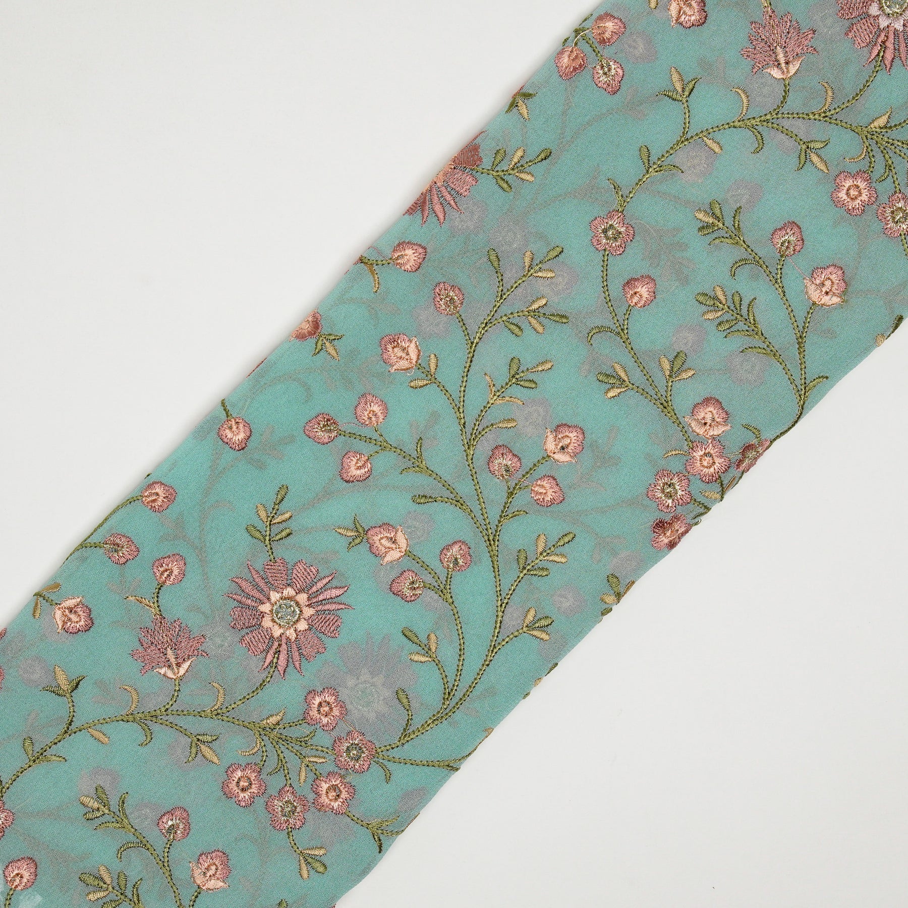 Shazia Light Turquoise Viscose Georgette Embroidered Fabric in Jaal Pattern - Image 4