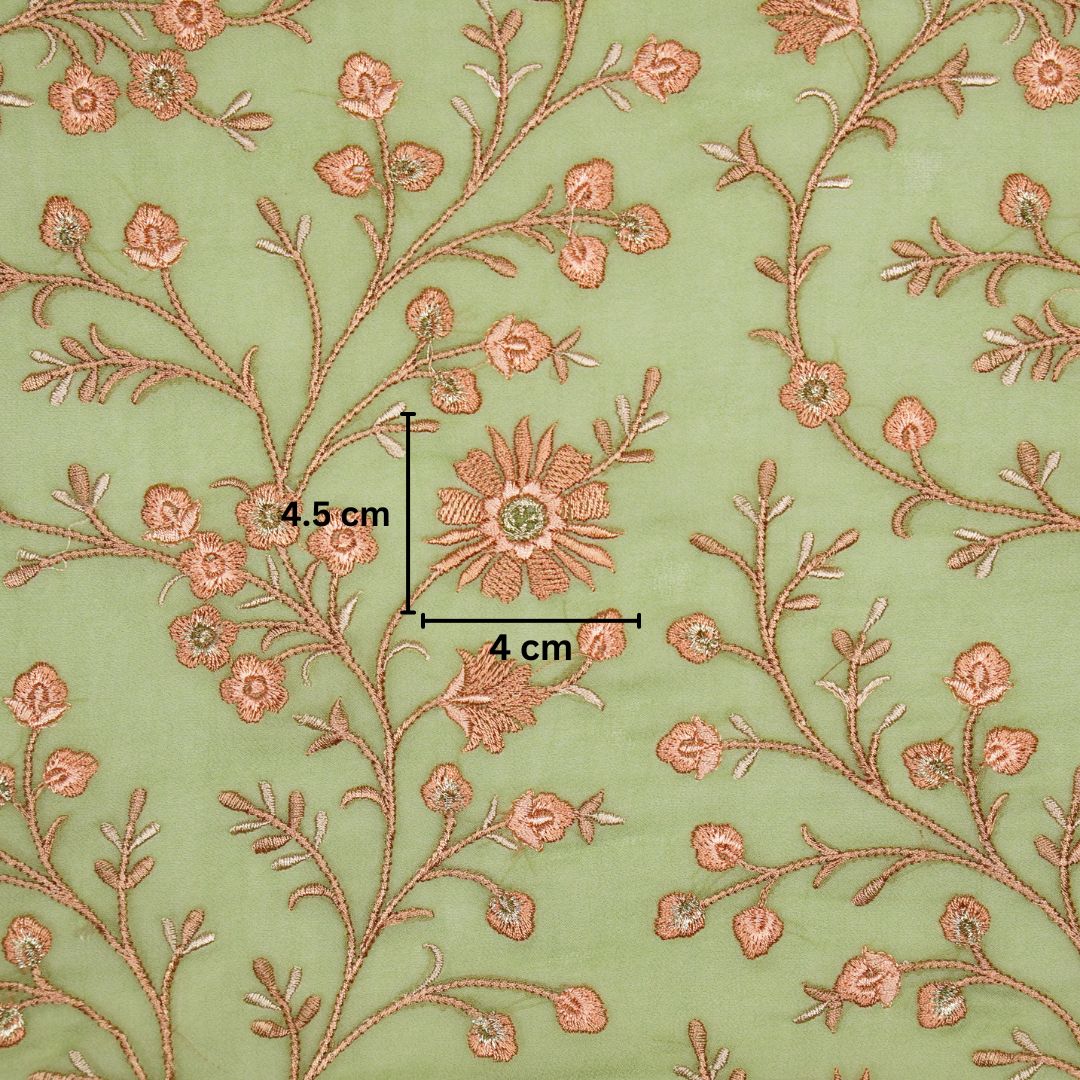 Shazia Olive Viscose Georgette Embroidered Fabric in Jaal Pattern - Image 3