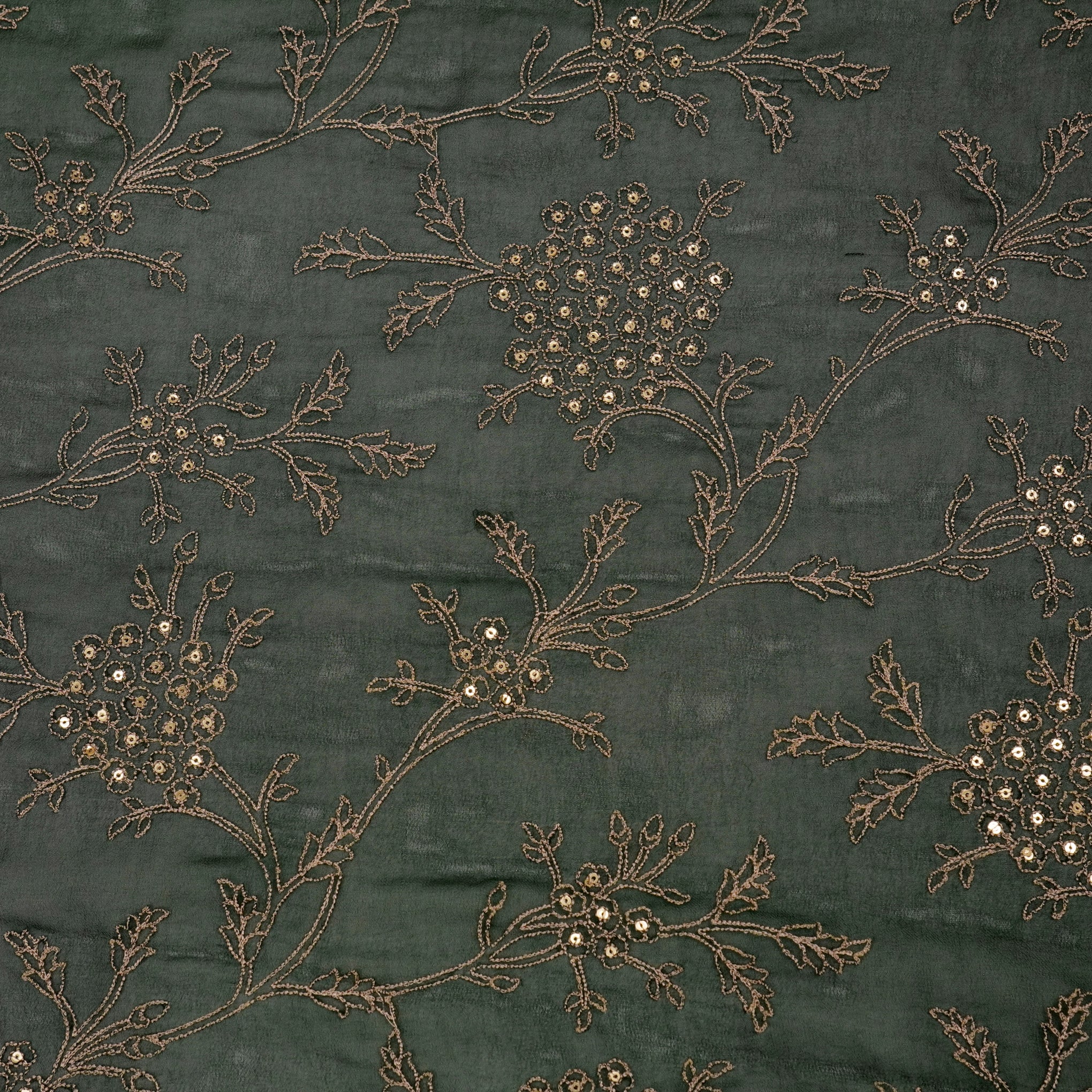 Shida Bottle Green Viscose Georgette Embroidered Fabric in Jaal Pattern - Image 2