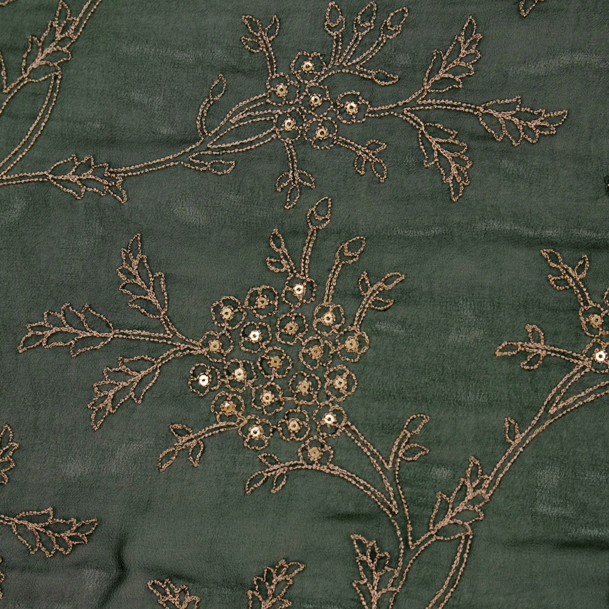 Shida Bottle Green Viscose Georgette Embroidered Fabric in Jaal Pattern - Image 3