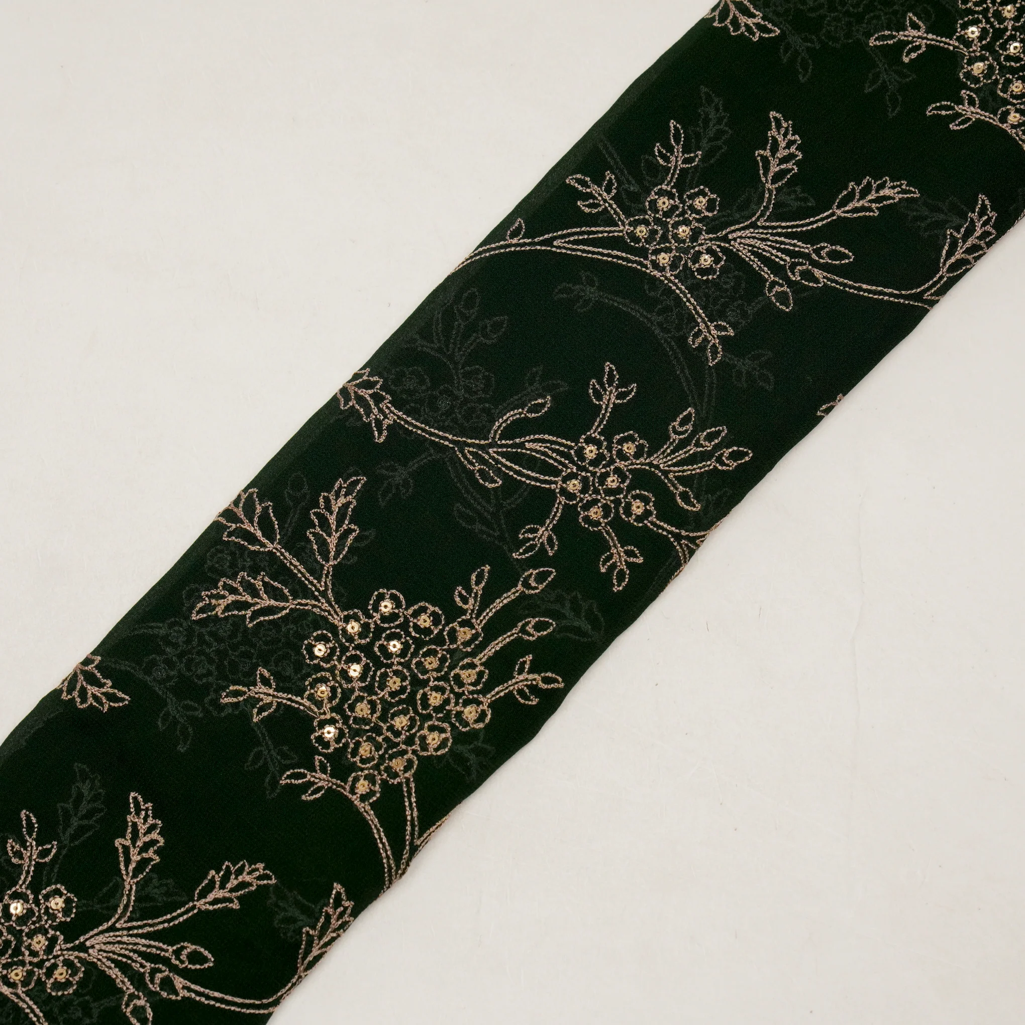 Shida Bottle Green Viscose Georgette Embroidered Fabric in Jaal Pattern - Image 4
