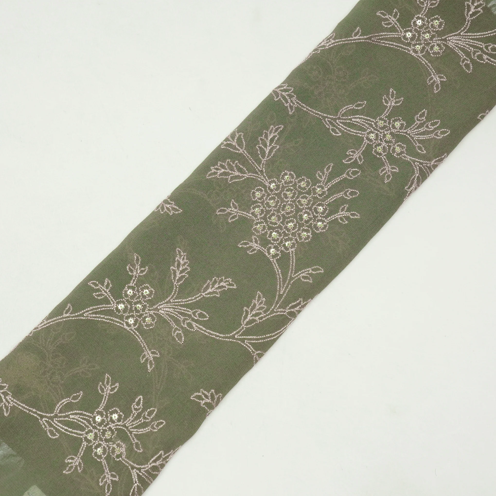 Shida Grey Viscose Georgette Embroidered Fabric in Jaal Pattern - Image 4