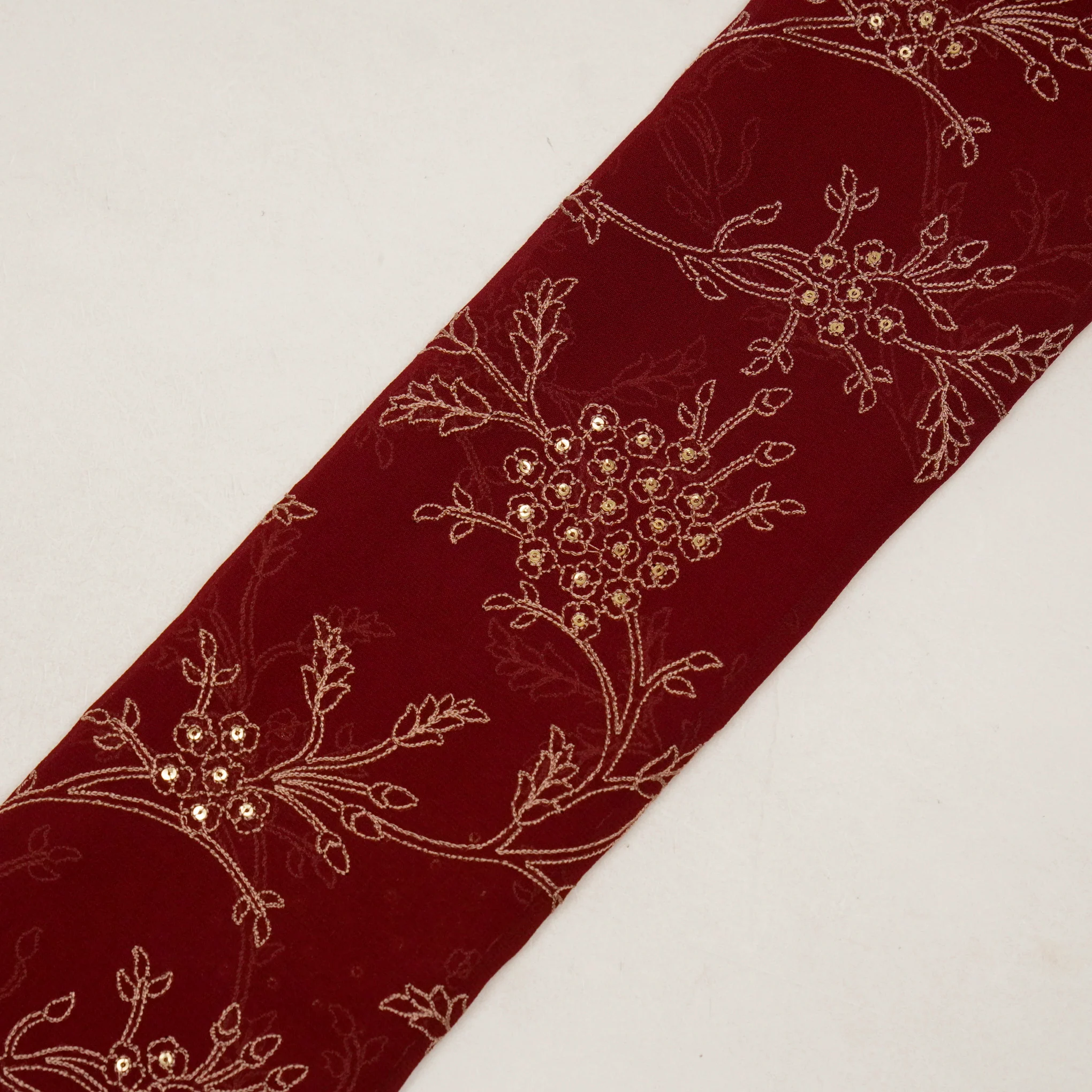 Shida Maroon Viscose Georgette Embroidered Fabric in Jaal Pattern - Image 4