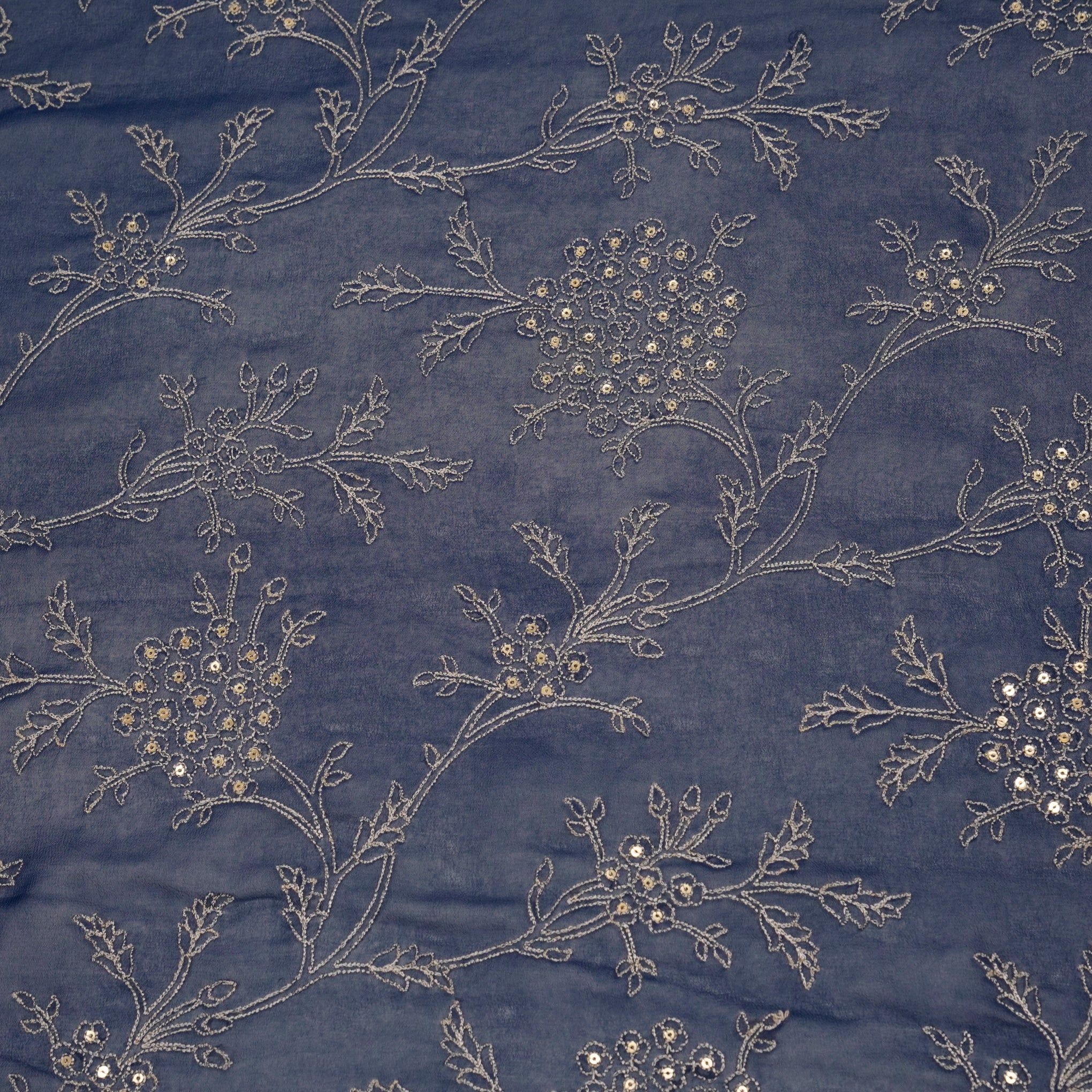 Shida Navy Blue Viscose Georgette Embroidered Fabric in Jaal Pattern - Image 2
