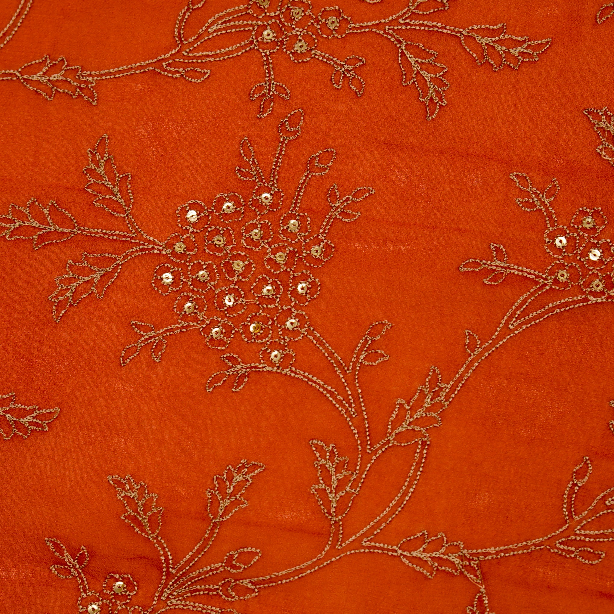 Shida Red Viscose Georgette Embroidered Fabric in Jaal Pattern - Image 3