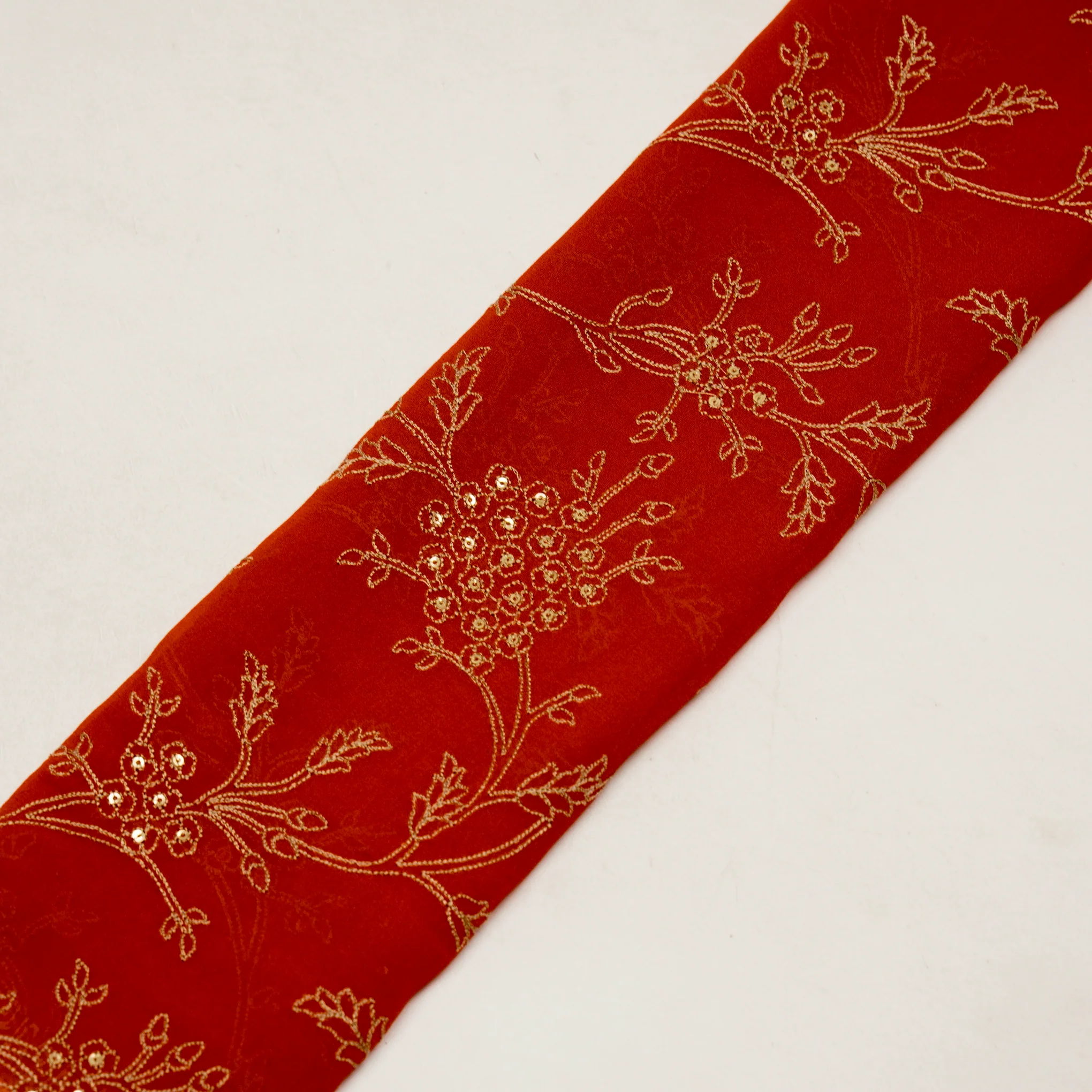 Shida Red Viscose Georgette Embroidered Fabric in Jaal Pattern - Image 4