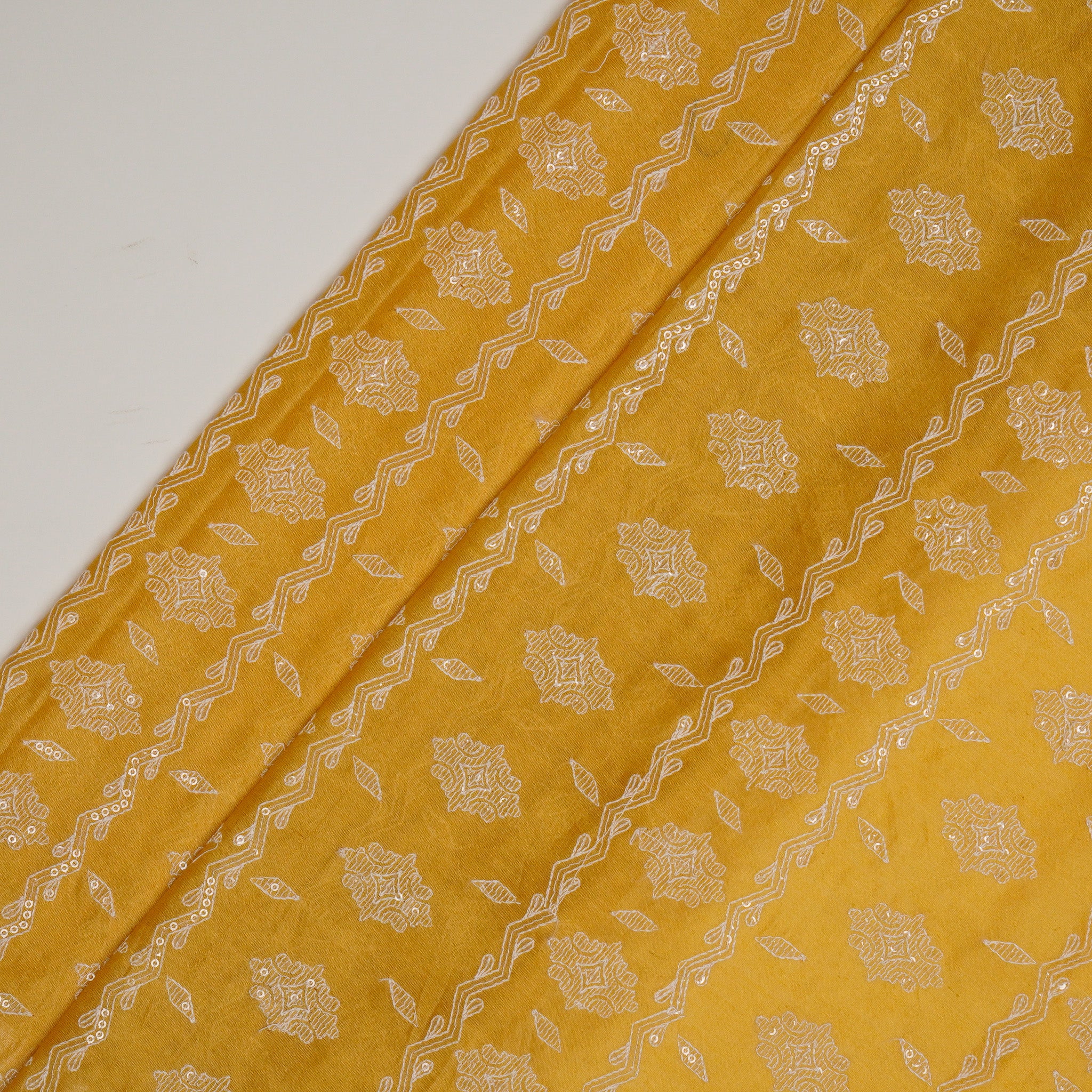 Shifa Gold Chanderi Embroidered Fabric in Jaal Pattern