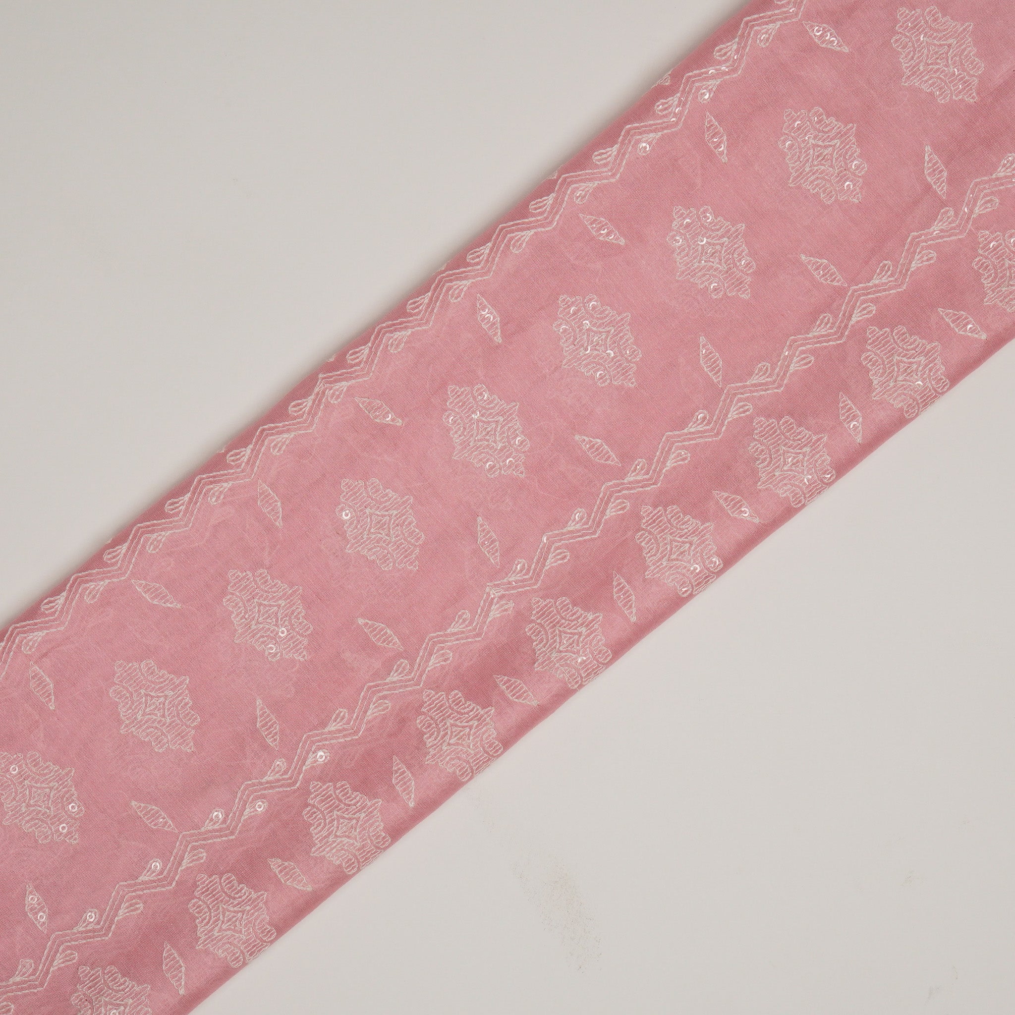 Shifa Pink Chanderi Embroidered Fabric in Jaal Pattern - Image 4