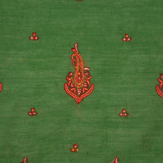 Shumaila Leaf Green Chanderi Embroidered Fabric in Buta Buti Mixture Pattern - Image 3