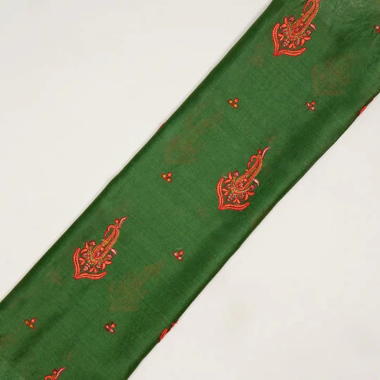 Shumaila Leaf Green Chanderi Embroidered Fabric in Buta Buti Mixture Pattern - Image 4