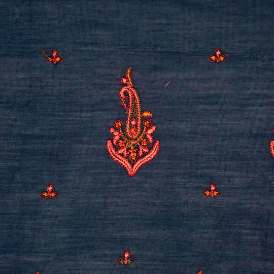 Shumaila Navy Blue Chanderi Embroidered Fabric in Buta Buti Mixture Pattern - Image 3
