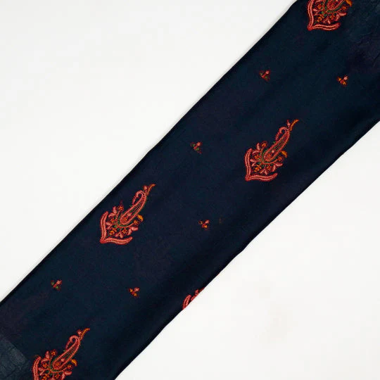 Shumaila Navy Blue Chanderi Embroidered Fabric in Buta Buti Mixture Pattern - Image 4