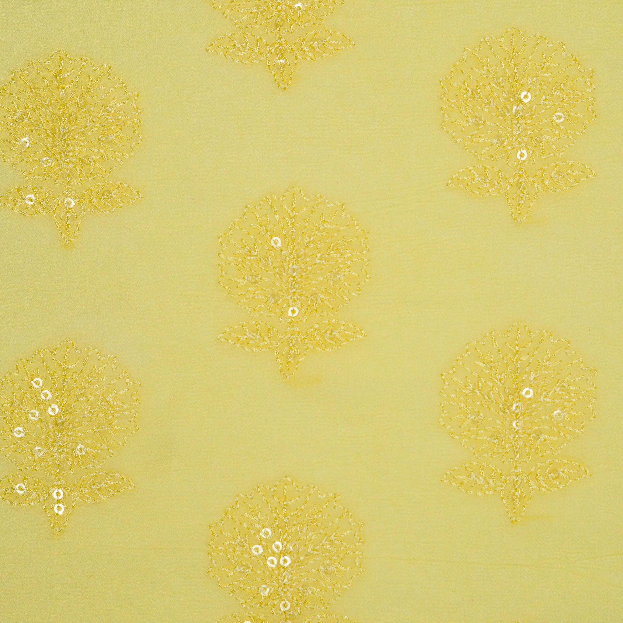 Sidra Lemon Viscose Georgette Embroidered Fabric in Buta Pattern - Image 3