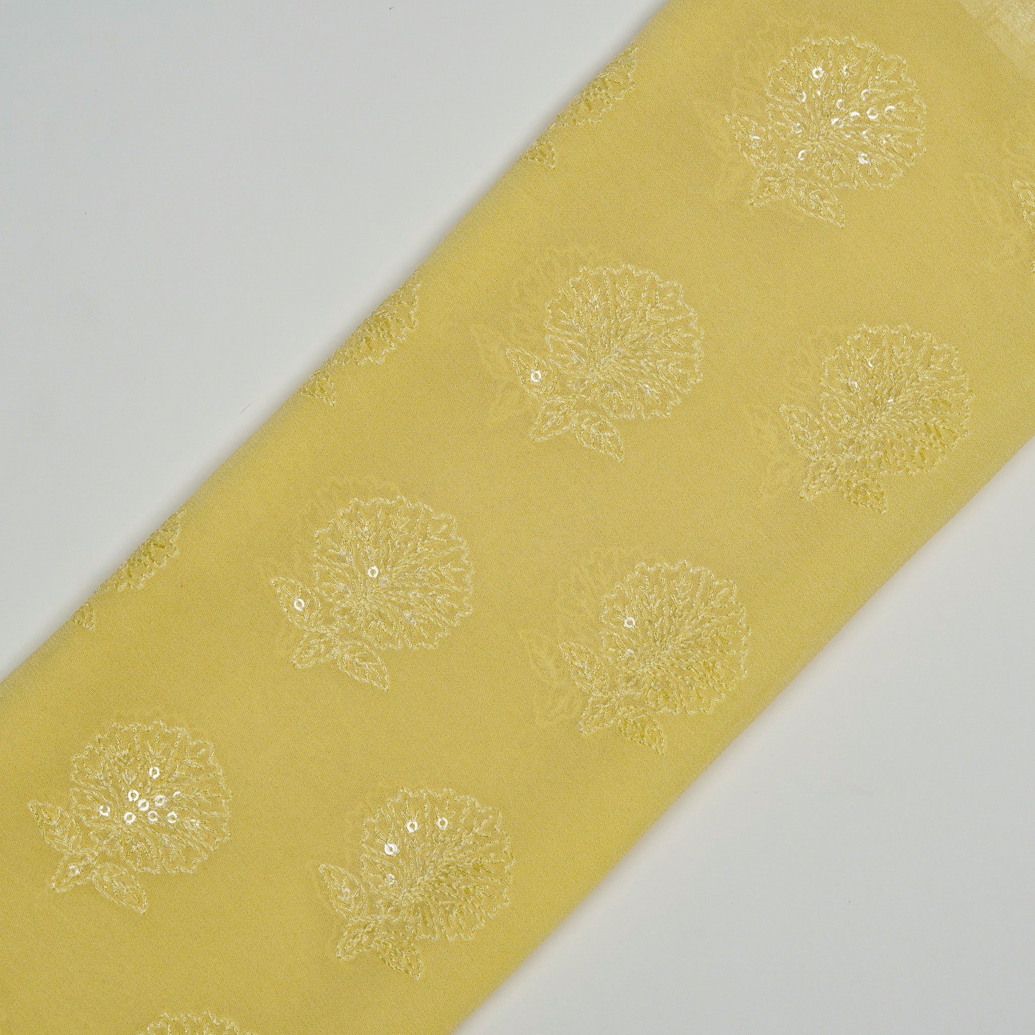 Sidra Lemon Viscose Georgette Embroidered Fabric in Buta Pattern - Image 4