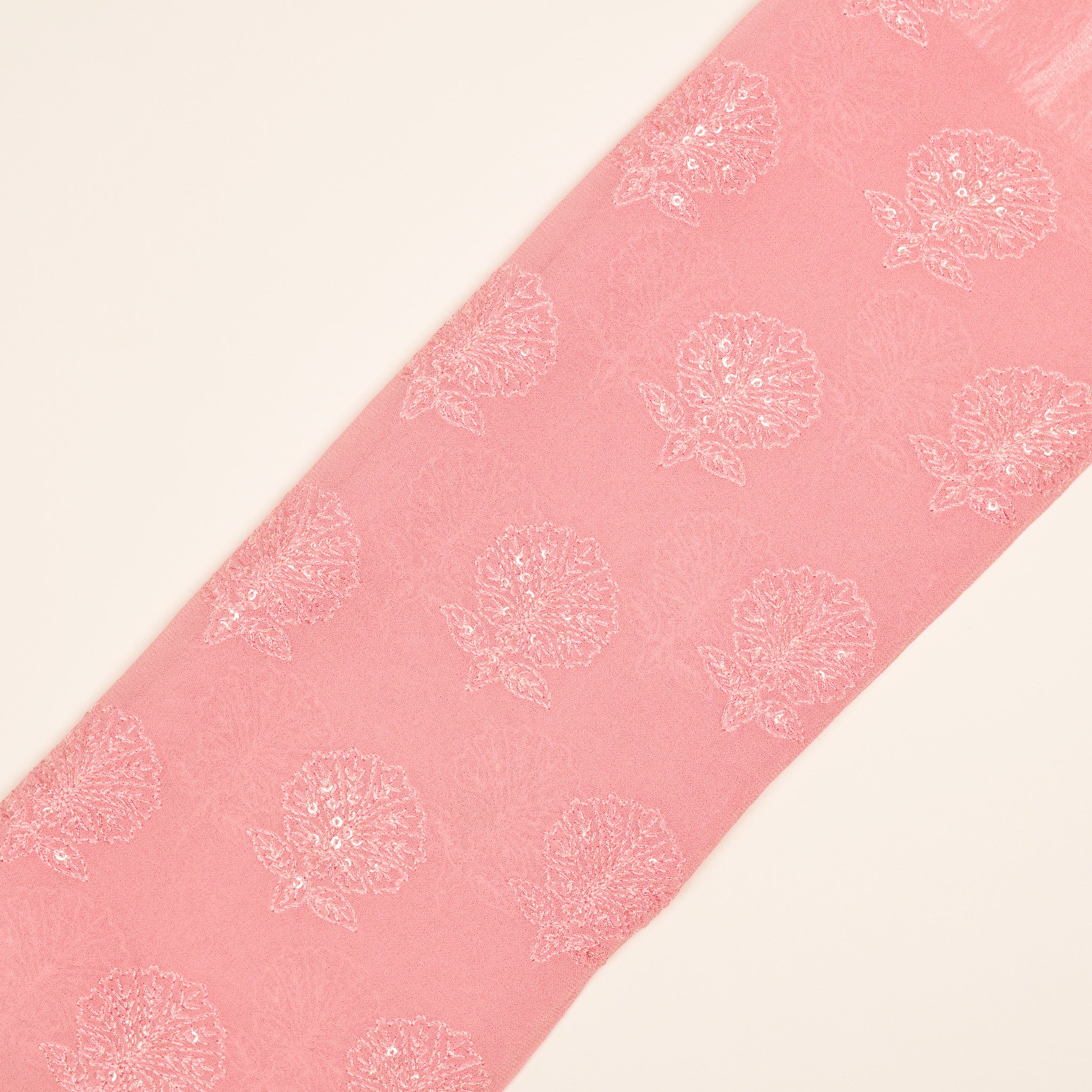 Sidra Pink Viscose Georgette Embroidered Fabric in Buta Pattern - Image 4