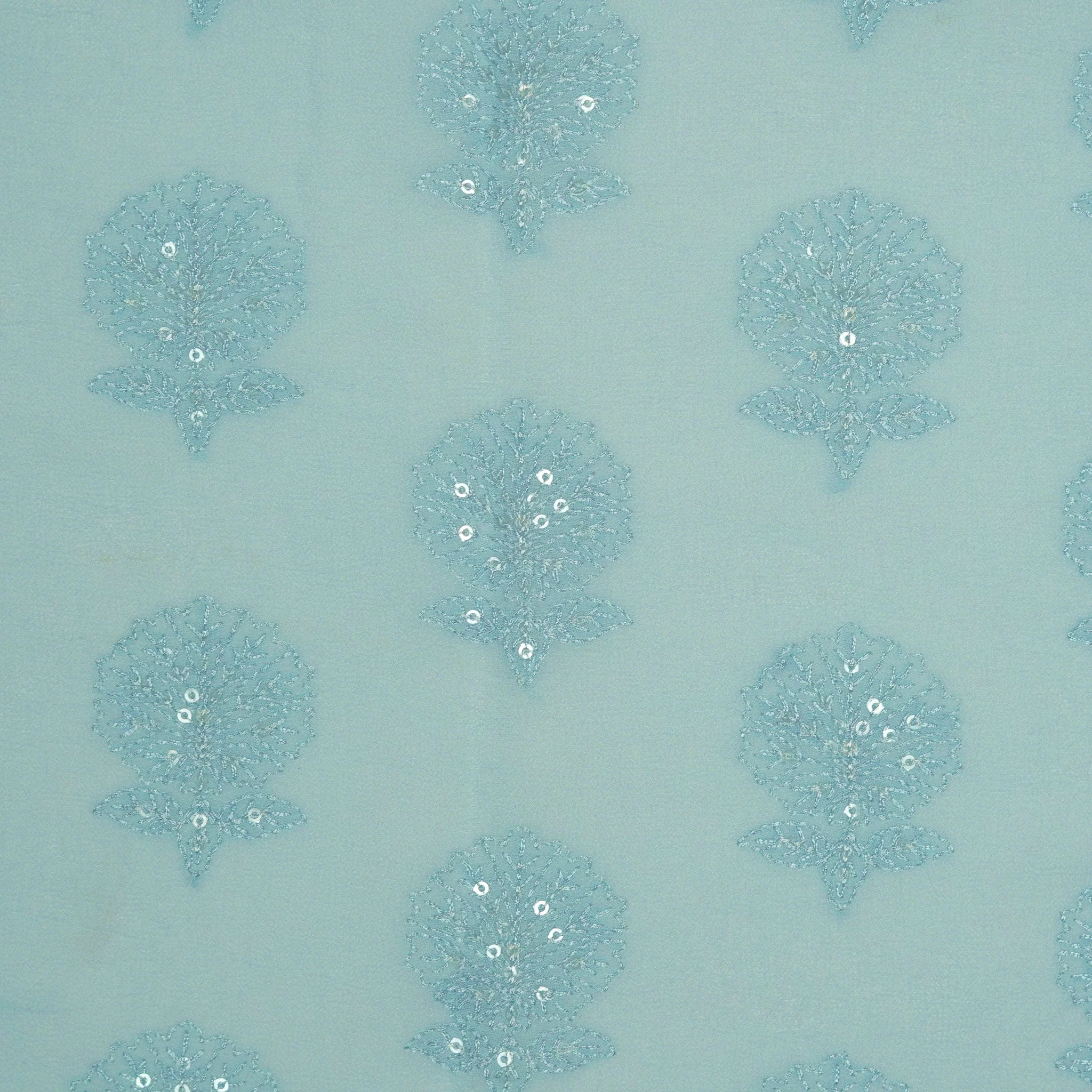 Sidra Sky Blue Viscose Georgette Embroidered Fabric in Buta Pattern - Image 3