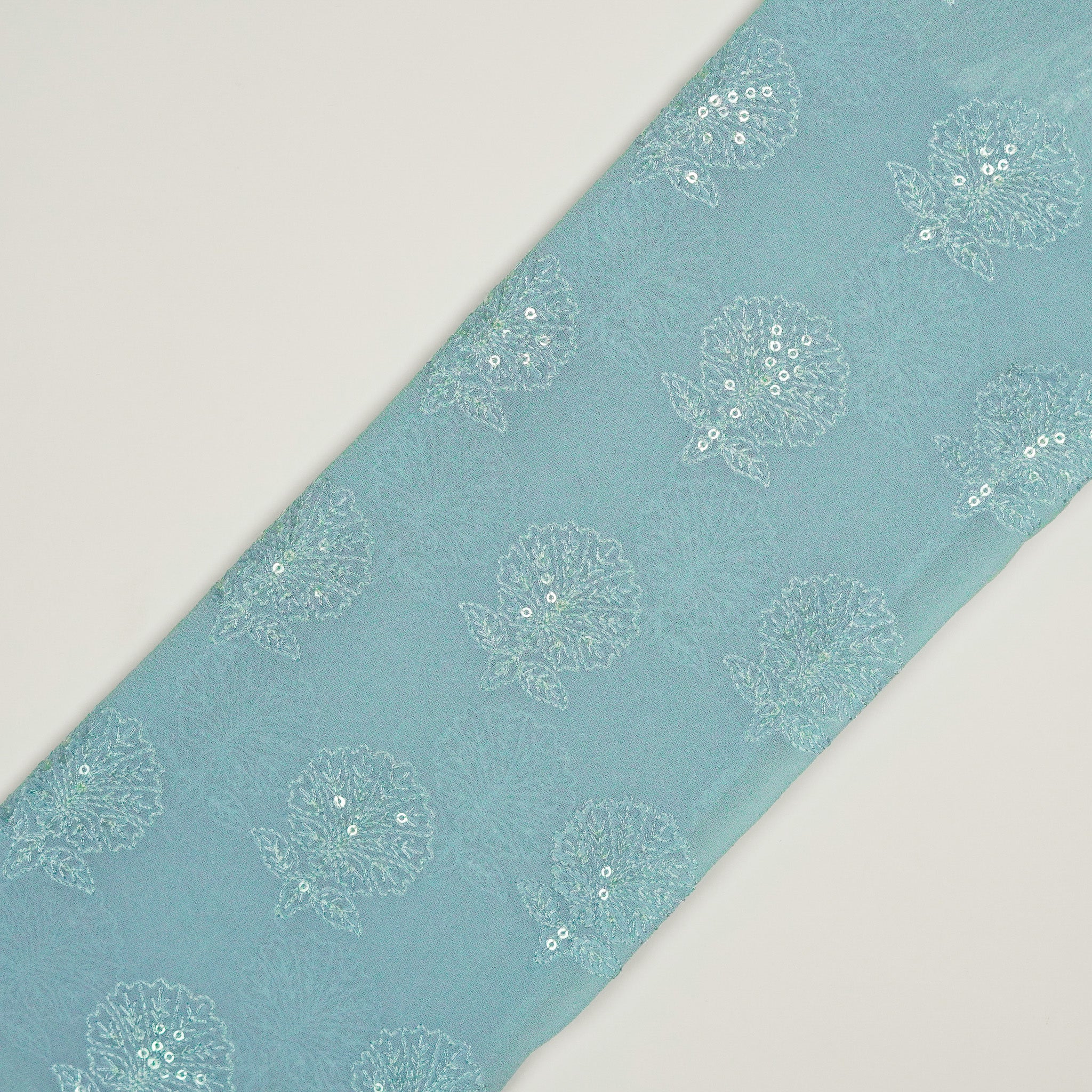 Sidra Sky Blue Viscose Georgette Embroidered Fabric in Buta Pattern - Image 4