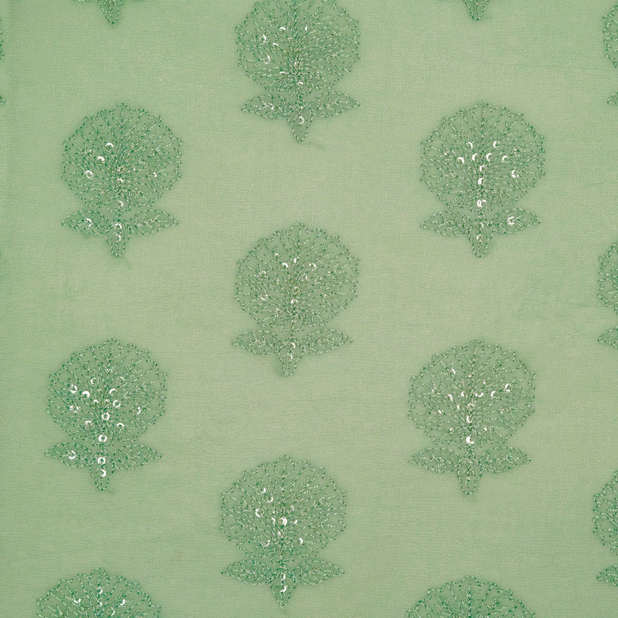 Sidra Turquoise Viscose Georgette Embroidered Fabric in Buta Pattern - Image 3