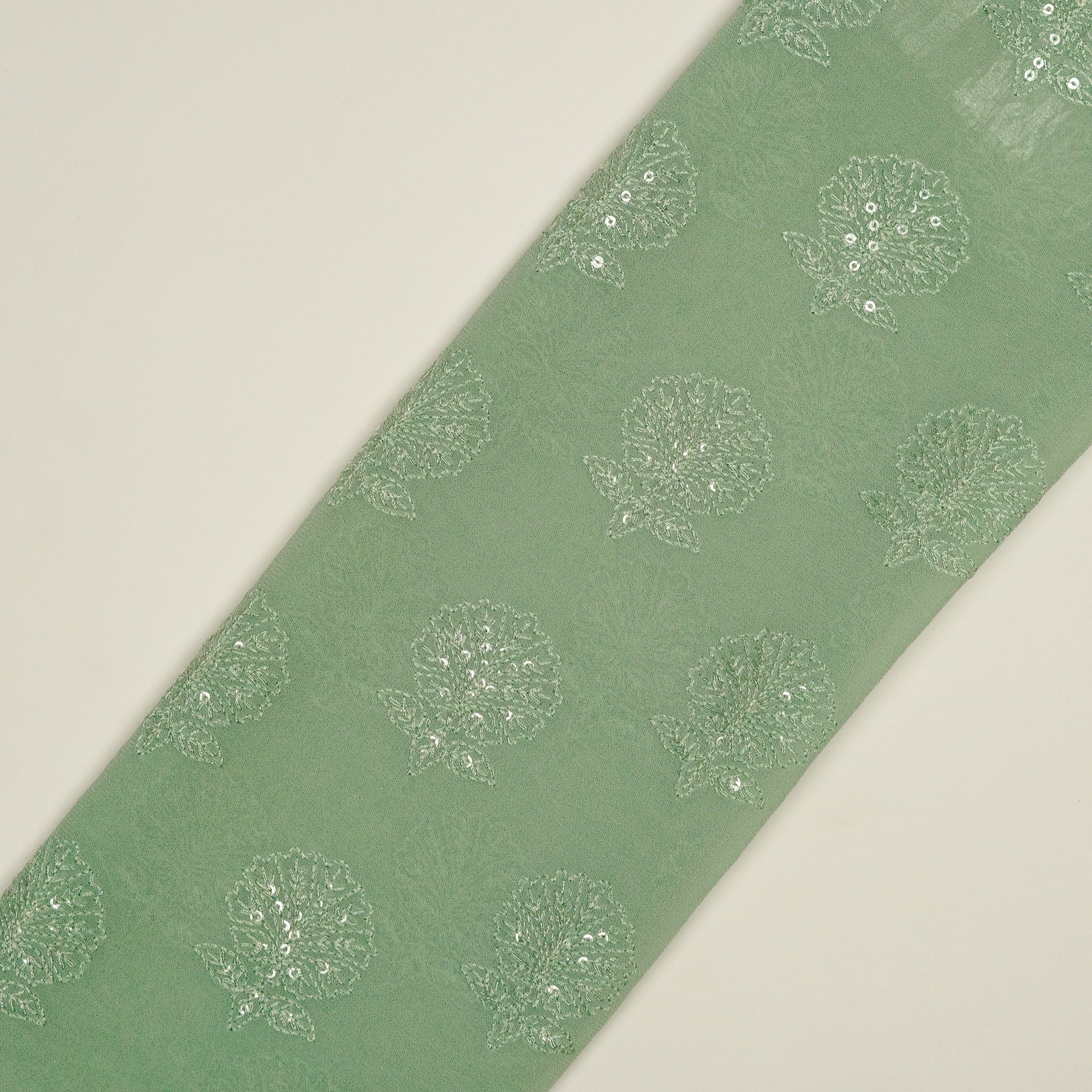 Sidra Turquoise Viscose Georgette Embroidered Fabric in Buta Pattern - Image 4