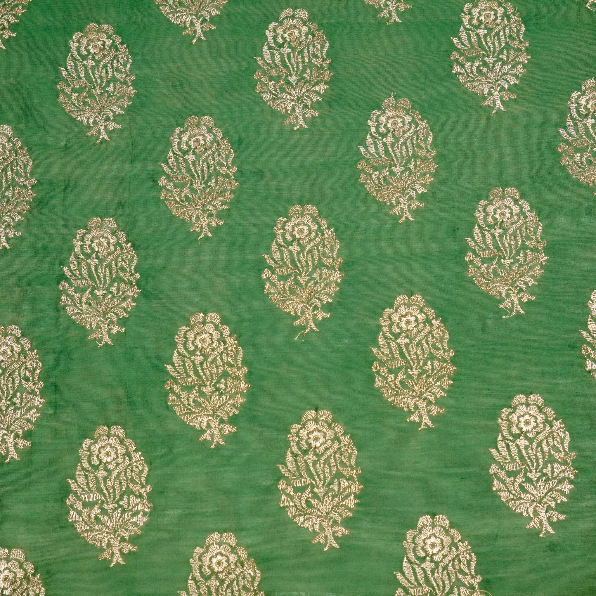 Siraj Leaf Green Chanderi Embroidered Fabric in Buta Pattern - Image 2