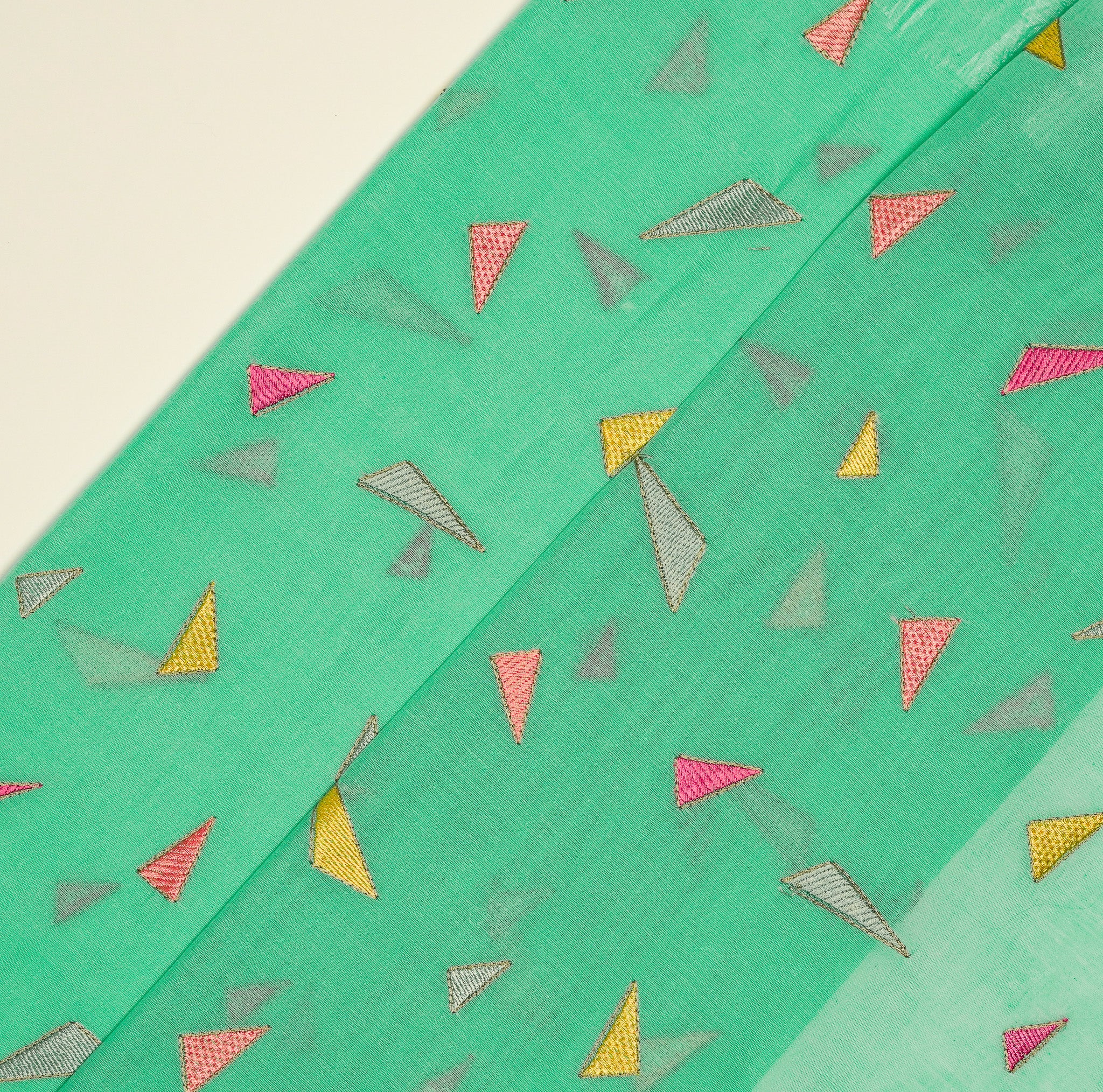 Taara Aqua Chanderi Embroidered Fabric in Buti Pattern