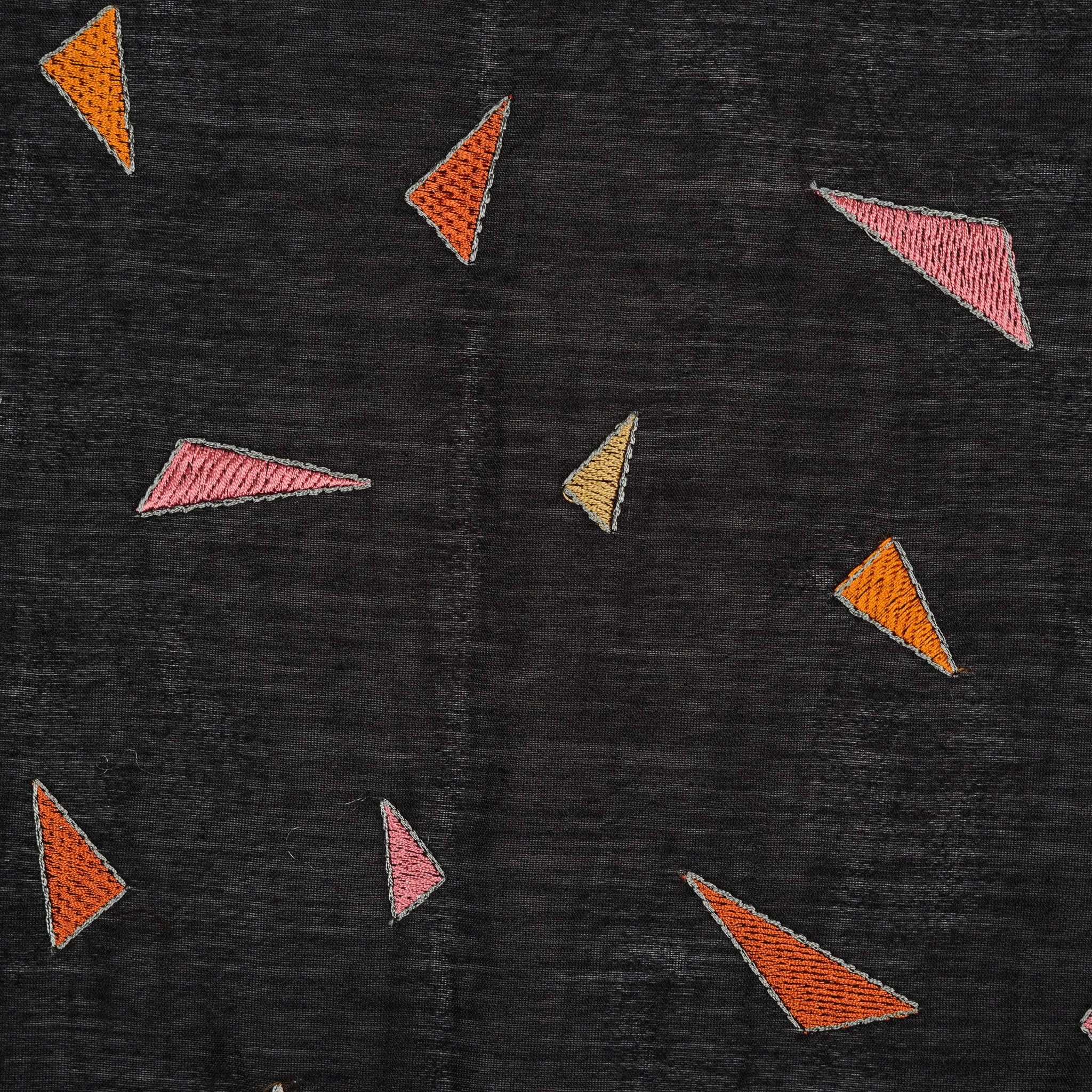 Taara Black Chanderi Embroidered Fabric in Buti Pattern - Image 3