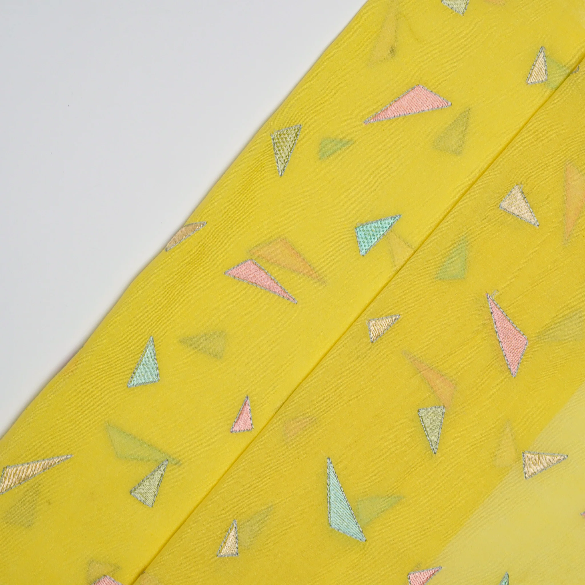 Taara Lemon Chanderi Embroidered Fabric in Buti Pattern