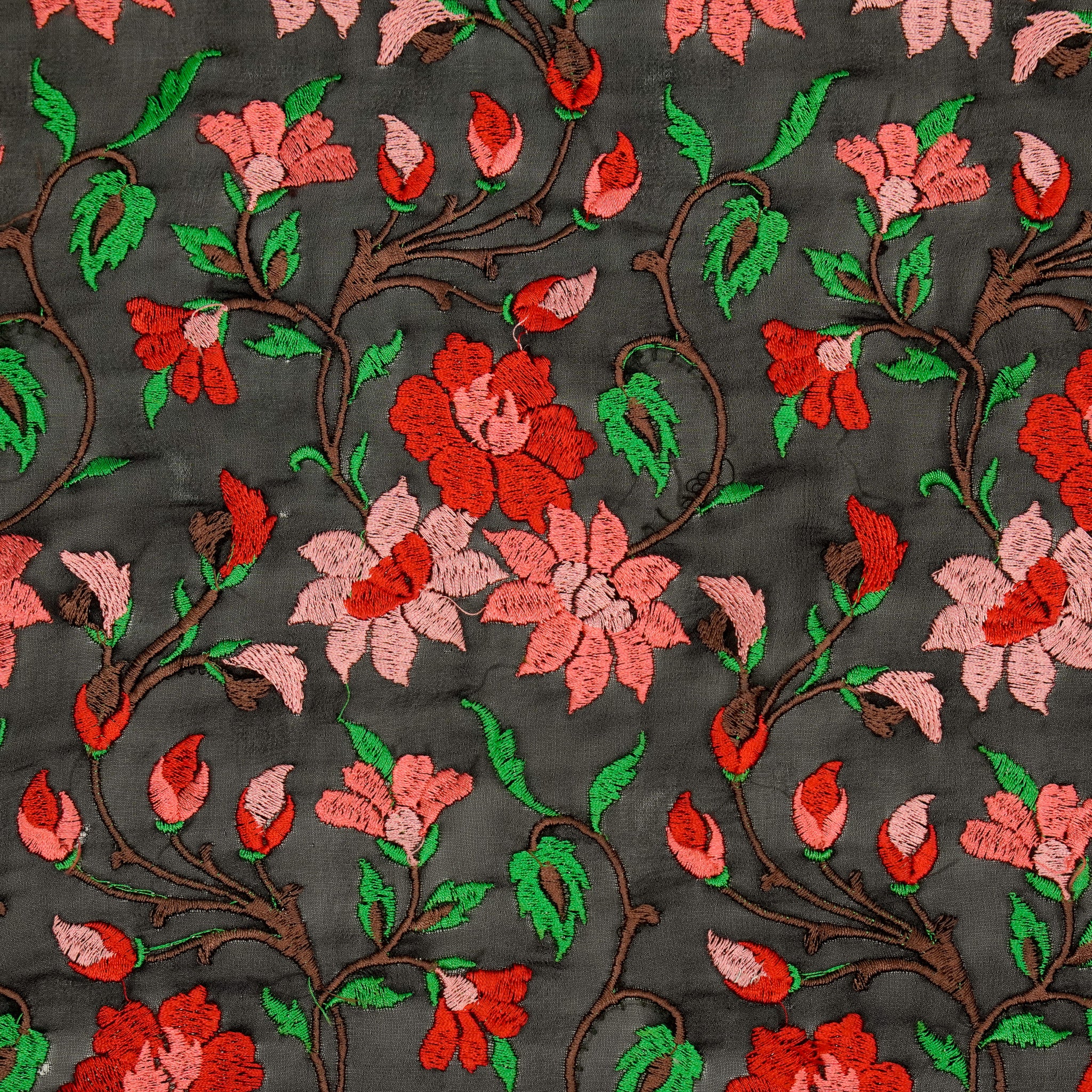 Tahani Floral Black Viscose Georgette Embroidered Fabric in Jaal Pattern - Image 3