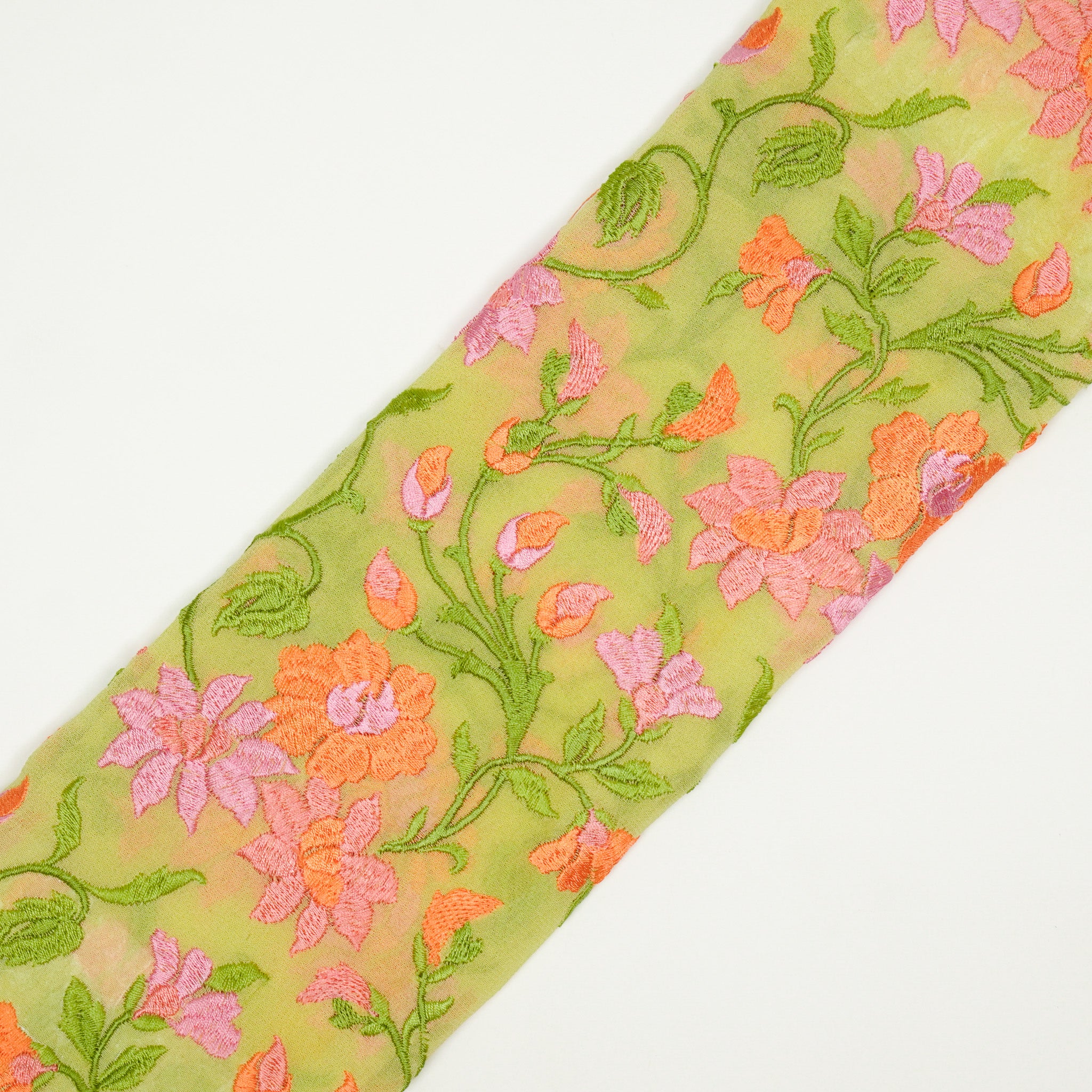 Tahani Floral Lemon Viscose Georgette Embroidered Fabric in Jaal Pattern - Image 4