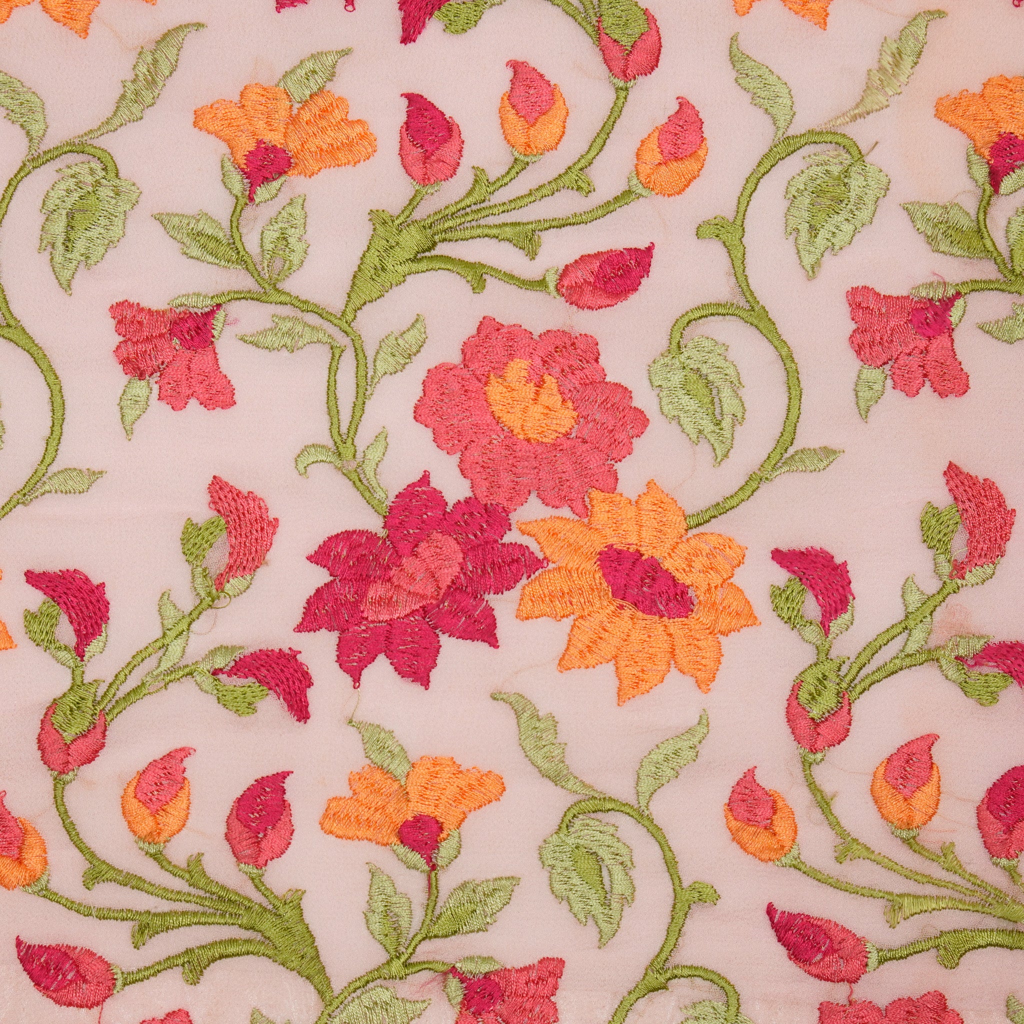 Tahani Floral Light Pink Viscose Georgette Embroidered Fabric in Jaal Pattern - Image 3
