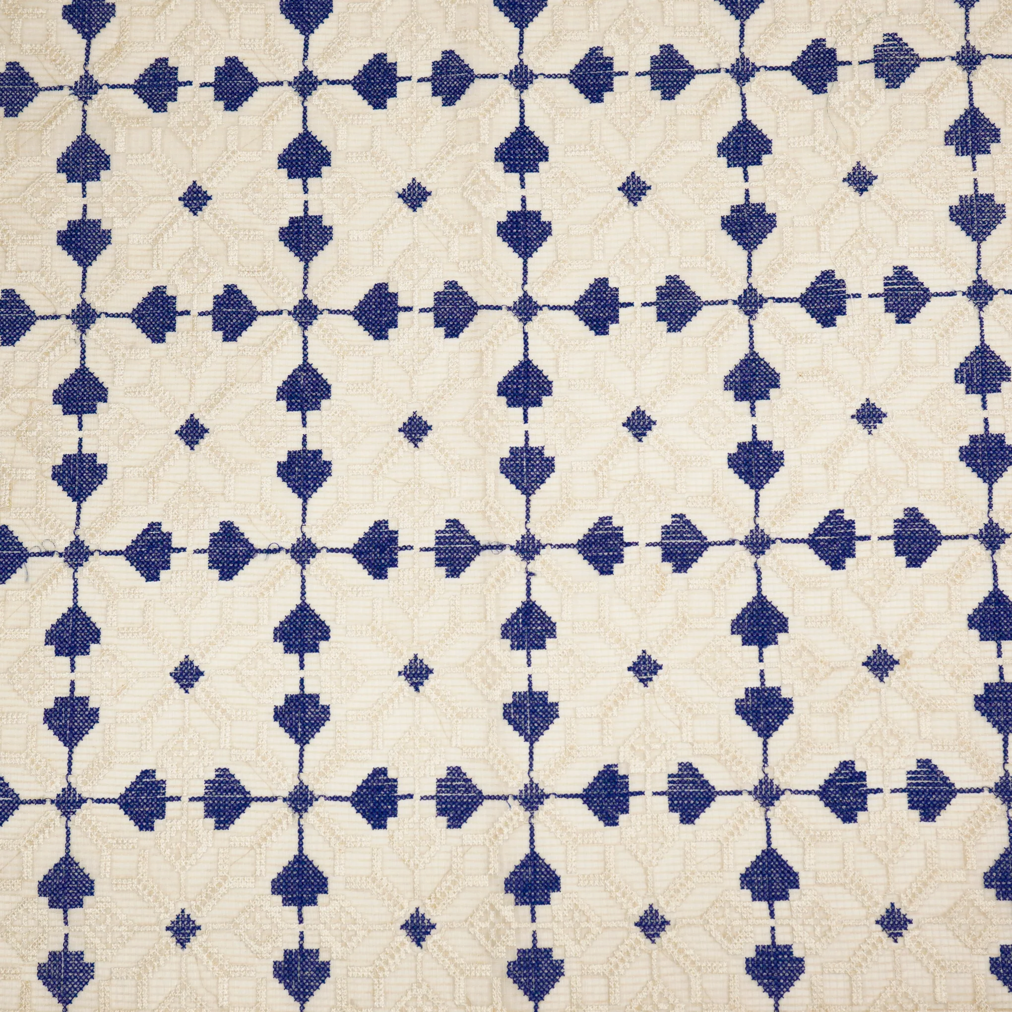 Saras Natural Blue Semi Munga Kota Embroidered Fabric in Jaal Pattern - Image 2